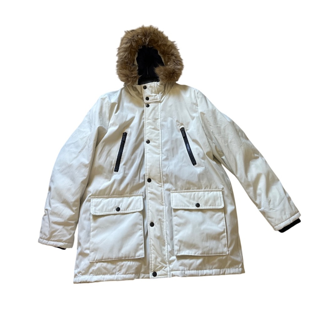Men's White Winter Puffer Parka Snow Jacket Faux Fur Hood Outdoor Ultra Loft XL - Picture 2 of 12